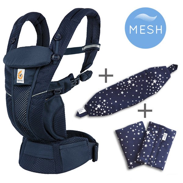画像1: ErgoBabyCarrier オムニ ブリーズ ミッドナイトブルー 専用カバー付き3点セット（本体SG＋専用カバー＋よだれパッド／スターダストダークネイビー） (1)