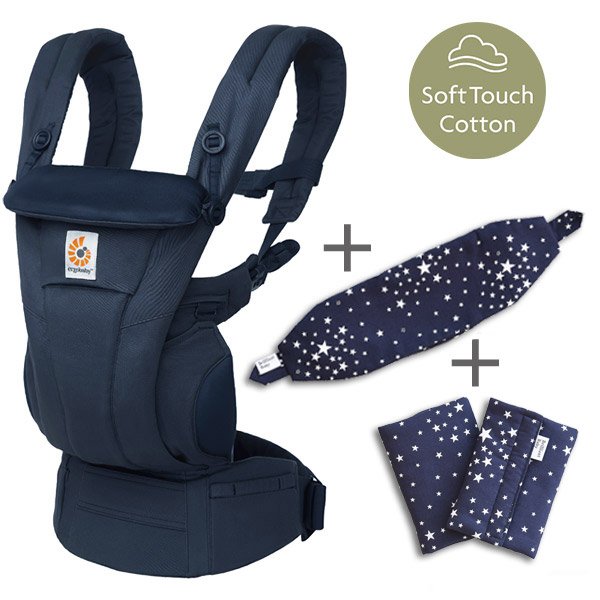 画像1: ErgoBabyCarrier オムニ ドリーム ミッドナイトブルー 専用カバー付き3点セット（本体SG＋専用カバー＋よだれパッド／スターダストダークネイビー） (1)
