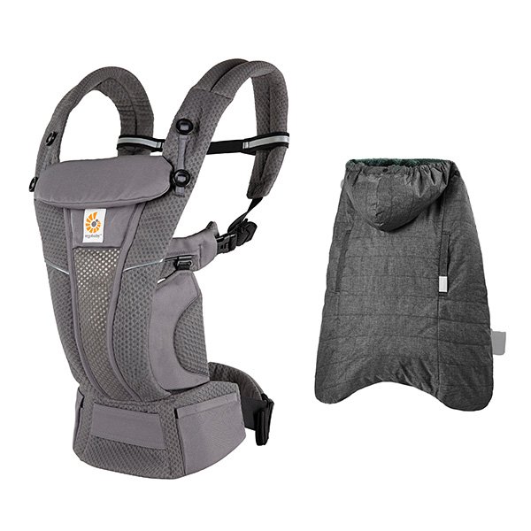 画像1: ErgoBabyCarrier オムニ ブリーズ グラファイトグレー あったか防寒2点セット（オムニ ブリーズ+マルチプル防寒ケープ / ブラック） (1)