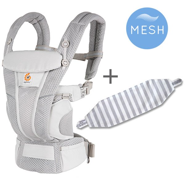 画像1: ErgoBabyCarrier オムニ ブリーズ パールグレー 専用カバーセット（本体SG＋専用カバー／グレーストライプ） (1)