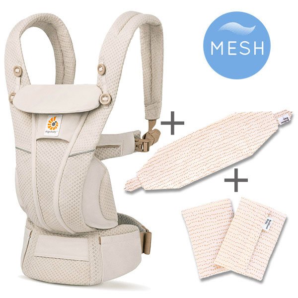 画像1: ErgoBabyCarrier オムニ ブリーズ ナチュラルベージュ 専用カバー付き3点セット（本体SG＋専用カバー＋よだれパッド／ラインドットピンク） (1)