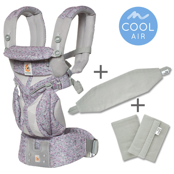 Ergobabycarrier オムニ 360 クールエア ピンクデジカモ 専用カバー付き3点セット 本体sg 専用カバー よだれパッド パウダーグレー ポーチ付き ベビーウエストベルト付新仕様