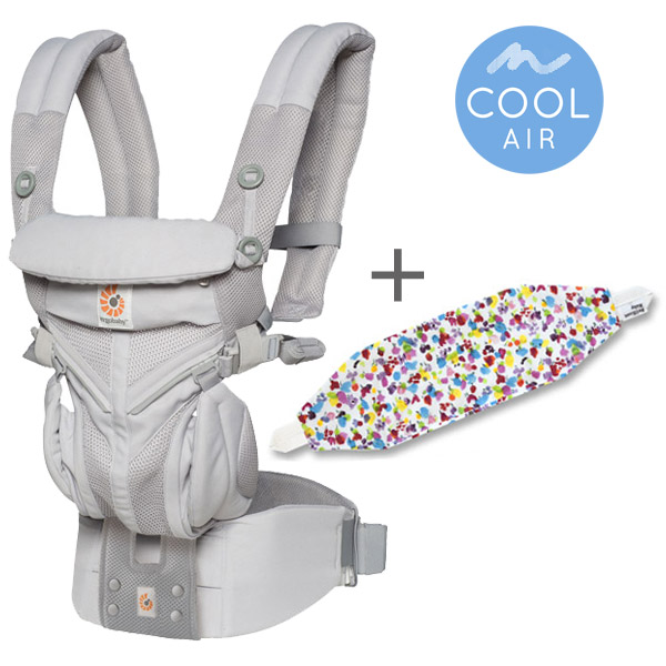 Ergobabycarrier オムニ 360 クールエア グレー 専用カバー付き3点セット 本体sg 専用カバー よだれパッド ダブルガーゼ パウダーグレー ベビーウエストベルト付新仕様