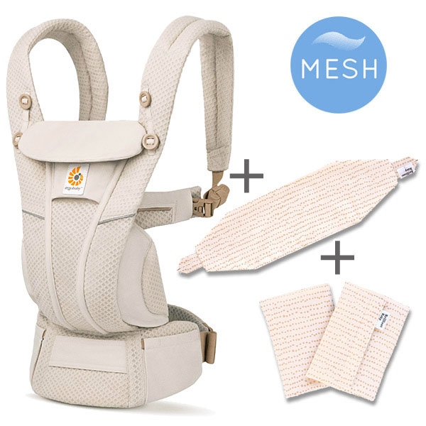 ErgoBabyCarrier オムニ ブリーズ ナチュラルベージュ 専用カバー付き3点セット（本体SG＋専用カバー＋よだれパッド／ラインドットピンク）