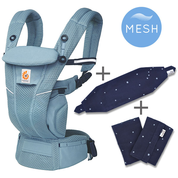 ErgoBabyCarrier オムニ ブリーズ スレートブルー 専用カバー付き3点セット（本体SG＋専用カバー＋よだれパッド／ティンクルスターネイビー）