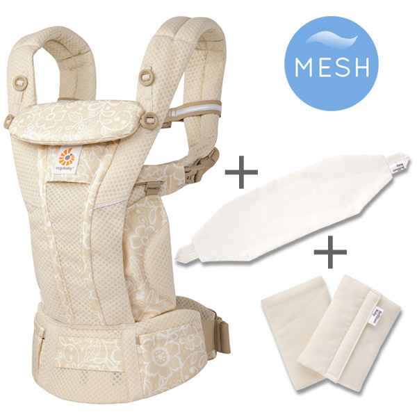 ErgoBabyCarrier オムニ ブリーズ クリームフラワーレース 専用カバー付き3点セット（本体SG＋専用カバー＋よだれパッド／ダブルガーゼ アイボリー）